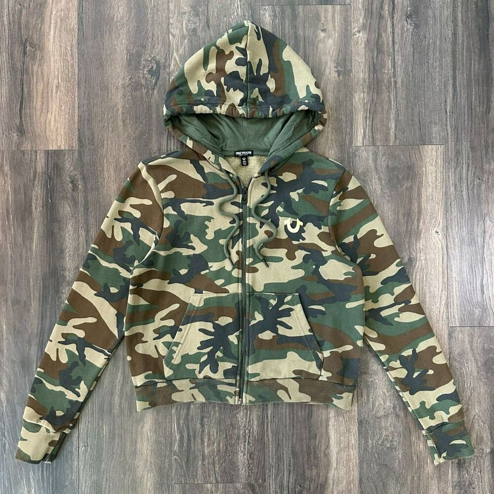 NWOT True Religion Camo Buddha Classic Zip Hoodie Sweatshirt Women's Medium